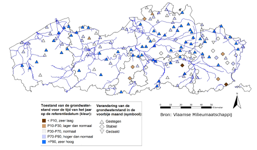 Freatische grondwaterstanden oktober 2023