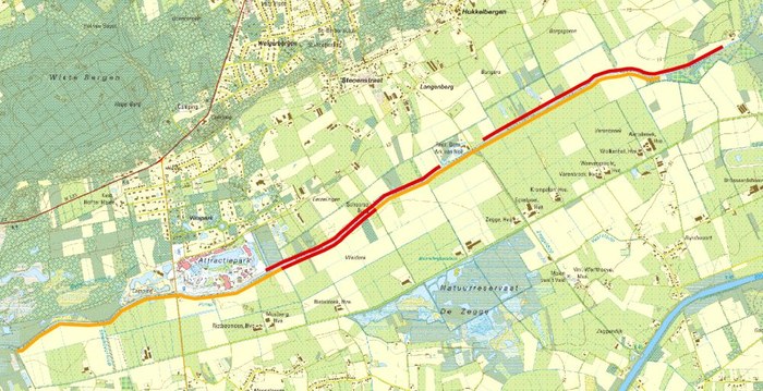 Plattegrond van de projectzone waar de VMM aan dijkherstel doet en een actieve overstromingszone aanlegt op de Kleine Nete in De Zegge