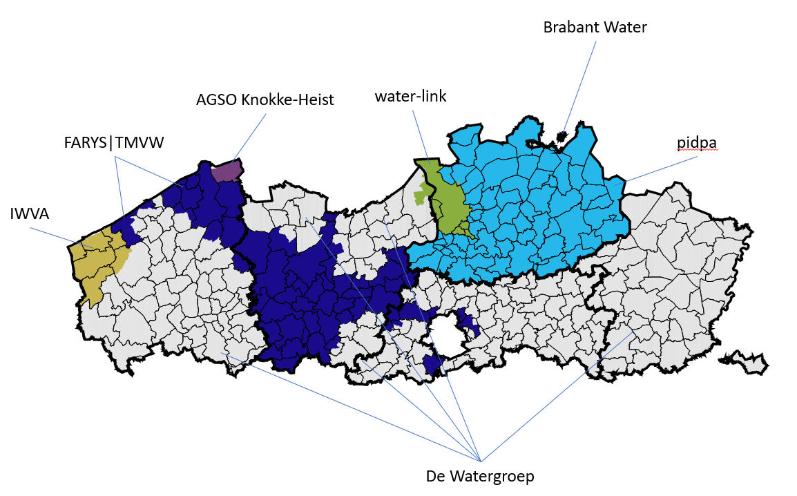 Kaart waterbedrijven Vlaanderen